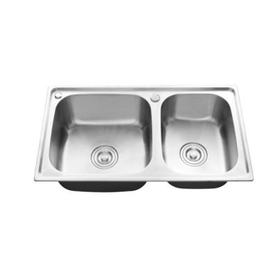 China With Faucet Judong Products SUS304 Integrated Wire Drawing Thickened Sink Kitchen Sink Bowl Double Deepening Basin 7743 for sale