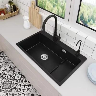 China With Faucet Judong Products Granite Kitchen Sink Dish Wash Basin Stepped Under Step Basin Dish Washing Large Bowl Single Bowl 8049 for sale