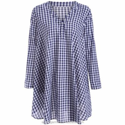 China Latest spring summer fashion cotton blend anti-pilling checked print lady blouse for sale