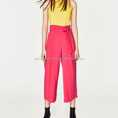 China Wholesale Lady Anti-pilling Belted 3/4 Leg Pants Summer Girls Wide Leg Palazzo Pants for sale