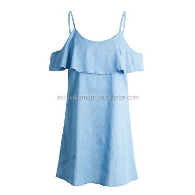 China Women Lady Anti-Static Casual Off-Shoulder Ruffles Loose Denim Dress Dress for sale