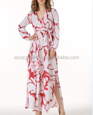 China New fashion anti-static maxi dress for woman floral print long sleeve maxi dress for sale