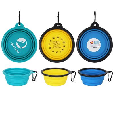 China Custom Logo Bpa Free Pet Travel Camping Rolls Automatic Collapsible Silicone Dog Bowl Portable Collapsible Dog Bowl for Food and Wate for sale