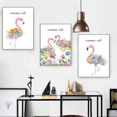 China Pink Modern Flamingo Decoration Wall Decor Canvas Animal Wall Home Painting For Living Room for sale