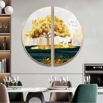 China Hot Sale Classical Circle Crystal Porcelain Decorative Painting Landscape Wall Art Painting Canvas For Living Room for sale