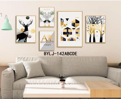 China Wholesale Modern Design With Swan And Deer Wall Art Golden Leaf With Handmade Gold Foil Canvas Painting for sale