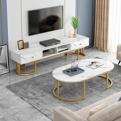 China Nordic Modern Adjustable Metal View Gold Space Saving Furniture Living Room White Marble Matching Coffee Table TV Stand Top (Height) for sale