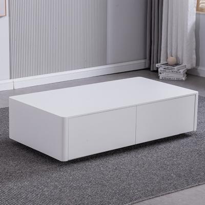 China New Design Living Room Storage Drawers Extendable Modern Minimalist Rectangle Low Pedestal White Wooden Coffee Table for sale