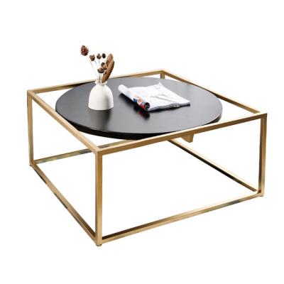 China Modern Minimalist Round Extendable Metal Base Top Wood Black MDF Gold Factory Price Coffee Table Living Room Luxury Furniture for sale