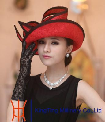 China Sombrero de paja para mujer de moda rojo brillante, sombrero de paja con bowknot en venta