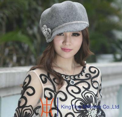 China Fashion Rose Ladies’ Wool Felt Hats With Flower Stones Trim  for Party In Winter for sale