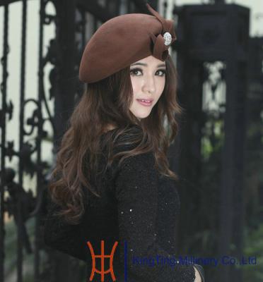 China OEM Fashion Ribbon Band Ladies’ Fedora Wool Felt Hats with Button Trimming for Normal Day for sale