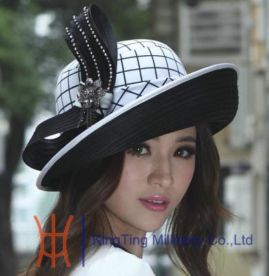 China Winter Polyester Satin Bow Ladies Church Hats With Diamond Casings for sale