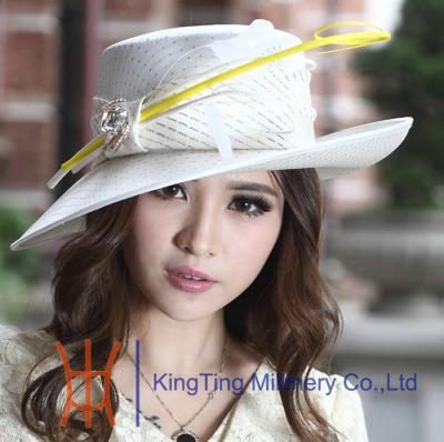 China 100% Handmade Formal Dressy Church Hats with Feather Bar Ribbons Bows for sale