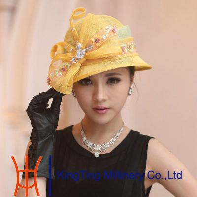 China Ladies Sinamay Women Ladies Sinamay Hats With Bow Trimming For Party In Summer for sale