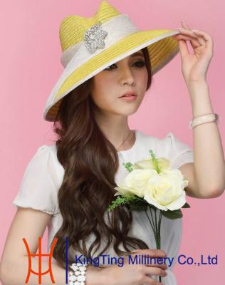 中国 Sinamay/ダイヤモンドの fascinator のリボンのわらレディース麦わら帽子 販売のため