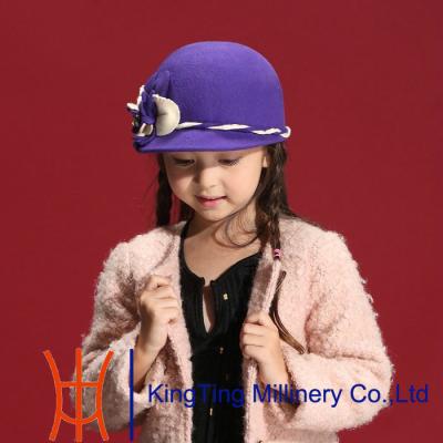 China Yellow / Purple Flower Fascinator Children Wool Felt Hats for Autumn / Winter for sale