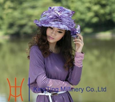 China Custom Color Novelty Ladies Fashion Organza Hat With Adjustable Satin Sweatband for sale