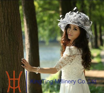 China Custom Color Novelty Ladies Fashion Organza Hat With Feather Trimming for sale