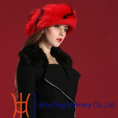 China 100% Polyester Red Russian Fur Hats for Occassion place / Horse Race place for sale