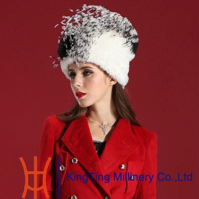 China HandMade fashion soviet fur hat with feather , noble winter fur hat for sale