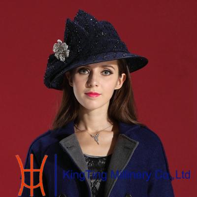 China Occassion Place Black Wool felt Ladies Church Hats For Winter for sale