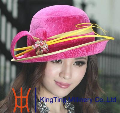 China Female Autumn Velvet Hats with floppy brim ,  handmade velvet top hat for sale