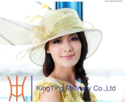 China wedding Big Brim Organza Dressy church hats With Overlocked Big Flower for sale