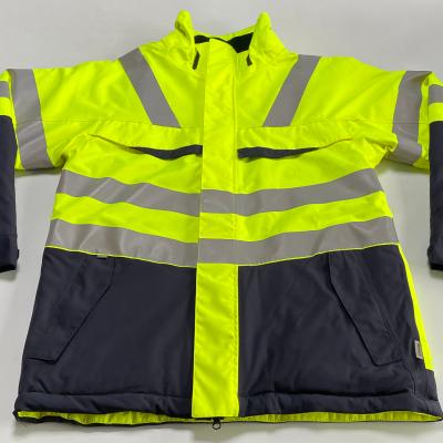 China Visibility Acid Resistant Reflective Orange Tape Waist Construction Fabric Oxford Polyester Safety Reflective Jacket for sale