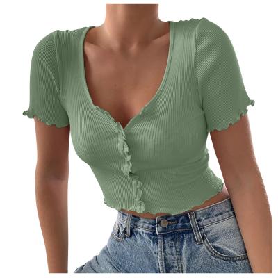 China Anti-Wrinkle Solid Petal Edge Material Summer Ladies Rib Short Belly Shorts Girdles Top Push Up T-shirt for sale