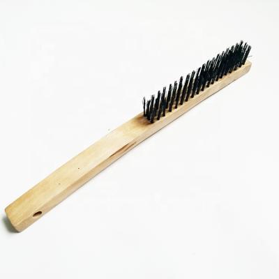 China ESD Stainless Steel Wire Curved Handle Wood Scratch Cleaning Brushes for sale