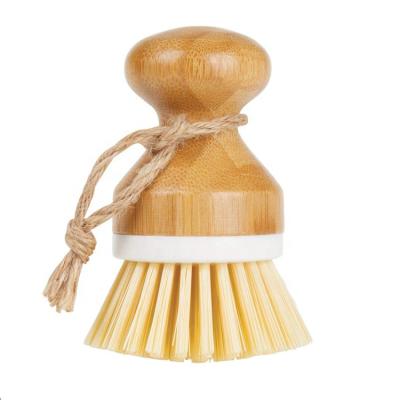 China ESD Sustainable Kitchen Round Vegetable Dish Bamboo Pot Scrubbing Cleaning Brush for sale