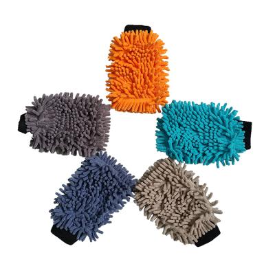 China Wet-Dry Double Use Double Sided Colorful Chenille Microfiber Car Wash Glove Scratch-Free Car Wash Cleaning Cloth for sale