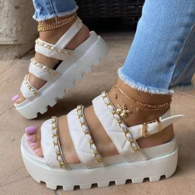 China Large Size Foreign Trade Fashion Trend Summer Chiffon Cake Toe Sandals Net Red Thick Bottom Open Women Casual New Korean Wholesale Metal Chain for sale