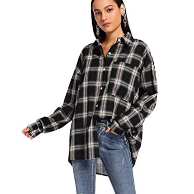 China Women Breathable Apparel Long Sleeve Button Down Plaid Blouse Shirt for sale