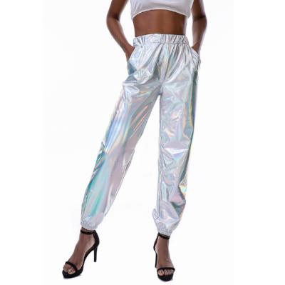 China Viable leather like palazzo pants women hip hop street party running shiny magic pants loose pants for sale