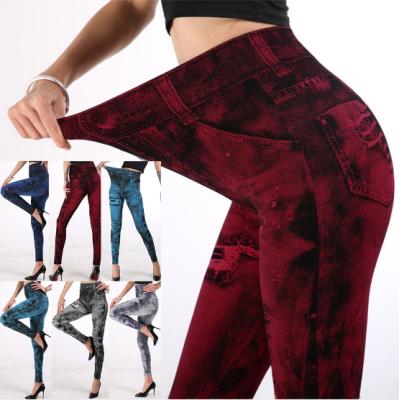 China Breathable Pencil Pants Stretchy Workout Gaiters New High Waisted Leggings Women Jeans Skinny Denim Pants Fitness for sale