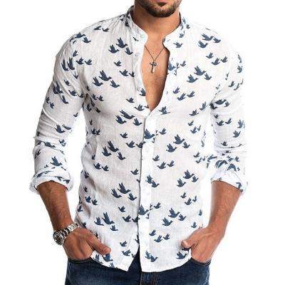 China Breathable Pigeon Print Shirt Long Sleeve Casual Men Shirts White Tops Mens Shirts for sale