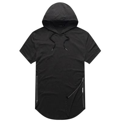 China Viable Hip Hop Side Sleeve Short Zipper Hoodie Rounded Bottom Custom Gym Mens T-Shirts for sale