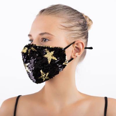 China Other wholesale party maskel 3ply can insert to filter five-pointed face cover designer maskers fashion sequin bead star bling partymask for sale