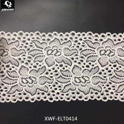 China Pretty White Floral Elastic Underwear 14cm Embroidery Stretch Lace Trim Fabric for sale