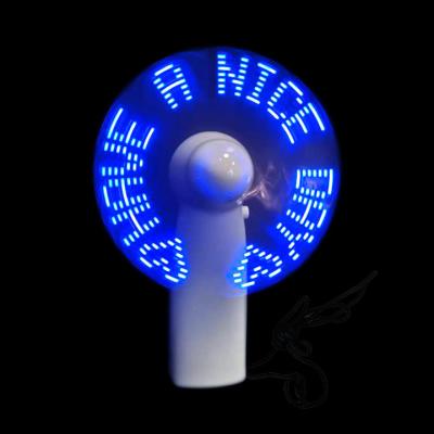 China Gift Promotion Mini LED Messages Battery Operated LOGO Flashing Portable Fan LED Flashing Light Mini Light-Up Handheld Personal Fan for sale