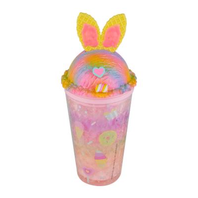 China Gift/Tumbler 450ml 16oz Wall Mount Rabbit Ear Design Mug Plastic Cup Ice Cream Cups Girls Kids Office/Home/Bar Double Cups With Straw for sale