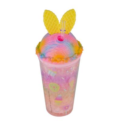 China Frosty Mug With Straw Double Wall Cup Cartoon Coffee Cup Reusable Drinking Plastic Water Bottle Gift/Rabbit Wholesale Office/Home/Bar for sale