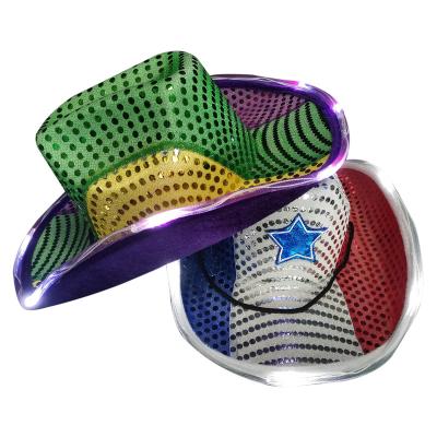 China ABS Glowing Gift Mardi Gras Hat 4th of July LED Light Up Flash Cowboy Hat for sale