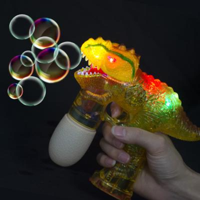 China Kids Toys Bubble Machine With Music And Tyrannosaurus Light Transparent Soap Bubbles Launch Toy Plastic Dinosaur Bubble Gun for sale