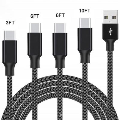 China Cell Phone Types Custom Logo 1m 2m 3m 6ft 10 ft 2.4a Extra Long Nylon USB Type C Fast Charger Data Cables For iPhone 6 7 8 x 11 Pro for sale