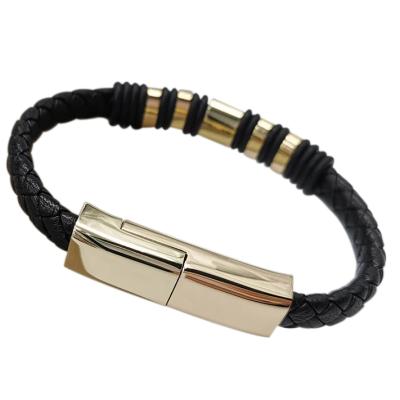 China High Quality Portable Men and Women Type C Usb Cable Leather Bracelet Data Cable Wire Wristbands Filling Bracelet for Men Gold for sale