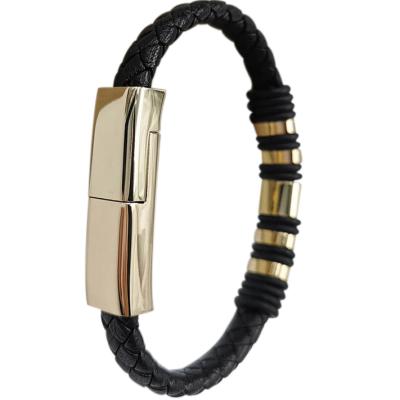 China Men And Women Usb Wristband Charger Leather Braided Wristband Usb Charging Cable For Iphone for sale