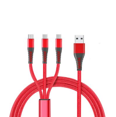 China 3 in 1 usb cable hot sale 3a red 3 in 1 fast charging usb cable suitable for micro type-c for sale